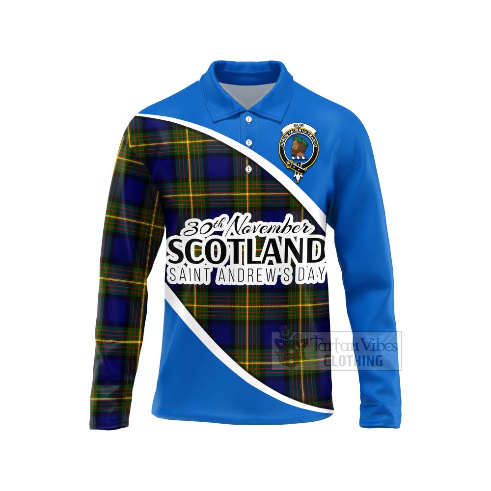 Tartan Vibes Clothing Muir Family Crest Tartan Long Sleeve Polo Shirt Celebrate Saint Andrew's Day in Style