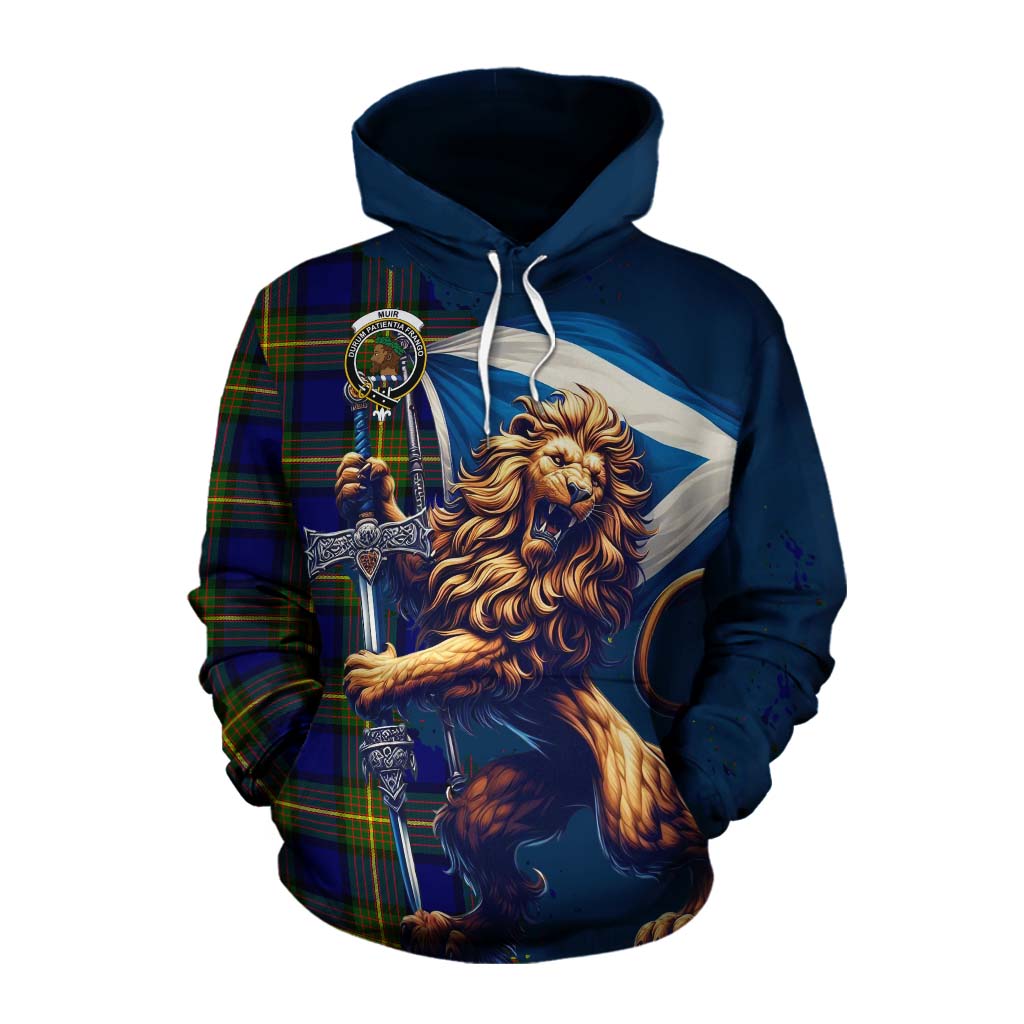 Tartan Vibes Clothing Muir Tartan Family Crest Cotton Hoodie with Scottish Majestic Lion