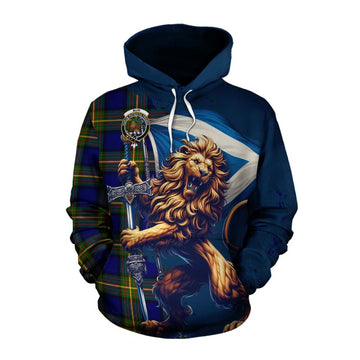 Tartan Vibes Clothing Muir Tartan Family Crest Cotton Hoodie with Scottish Majestic Lion