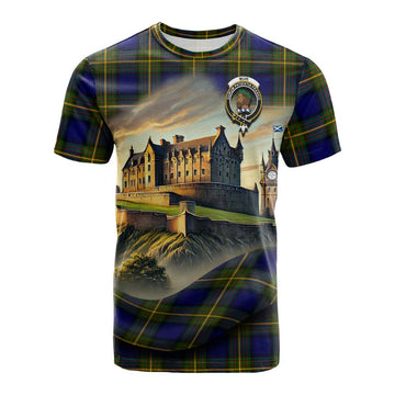 Tartan Vibes Clothing Muir Tartan Family Crest Cotton T-shirt with Scottish Ancient Castle Style