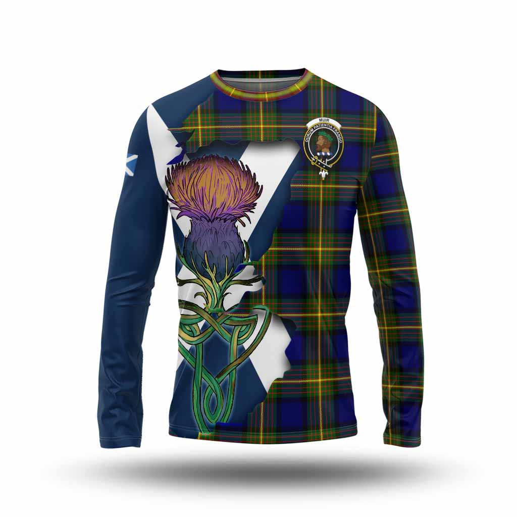 Tartan Vibes Clothing Muir Tartan Family Crest Long Sleeve T-Shirt Scottish Thistle Celtic Inspired