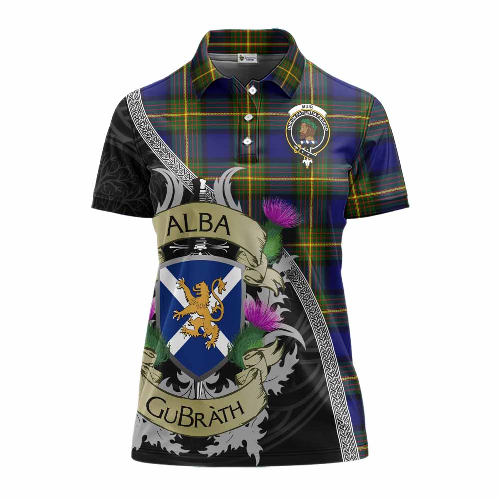 Tartan Vibes Clothing Muir Tartan Family Crest Women's Polo Shirt Lion Rampant Royal Thistle Shield Celtic Inspired