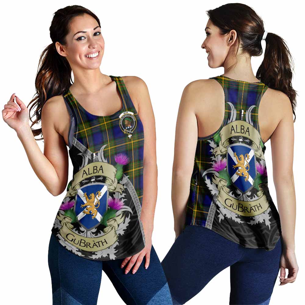 Tartan Vibes Clothing Muir Tartan Family Crest Women's Racerback Tanks Lion Rampant Royal Thistle Shield Celtic Inspired