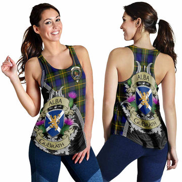 Tartan Vibes Clothing Muir Tartan Family Crest Women's Racerback Tanks Lion Rampant Royal Thistle Shield Celtic Inspired