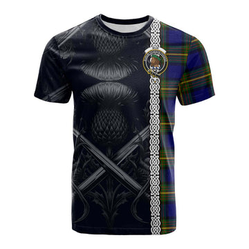 Tartan Vibes Clothing Muir Tartan Cotton T-shirt with Family Crest Cross Sword Thistle Celtic Vibes