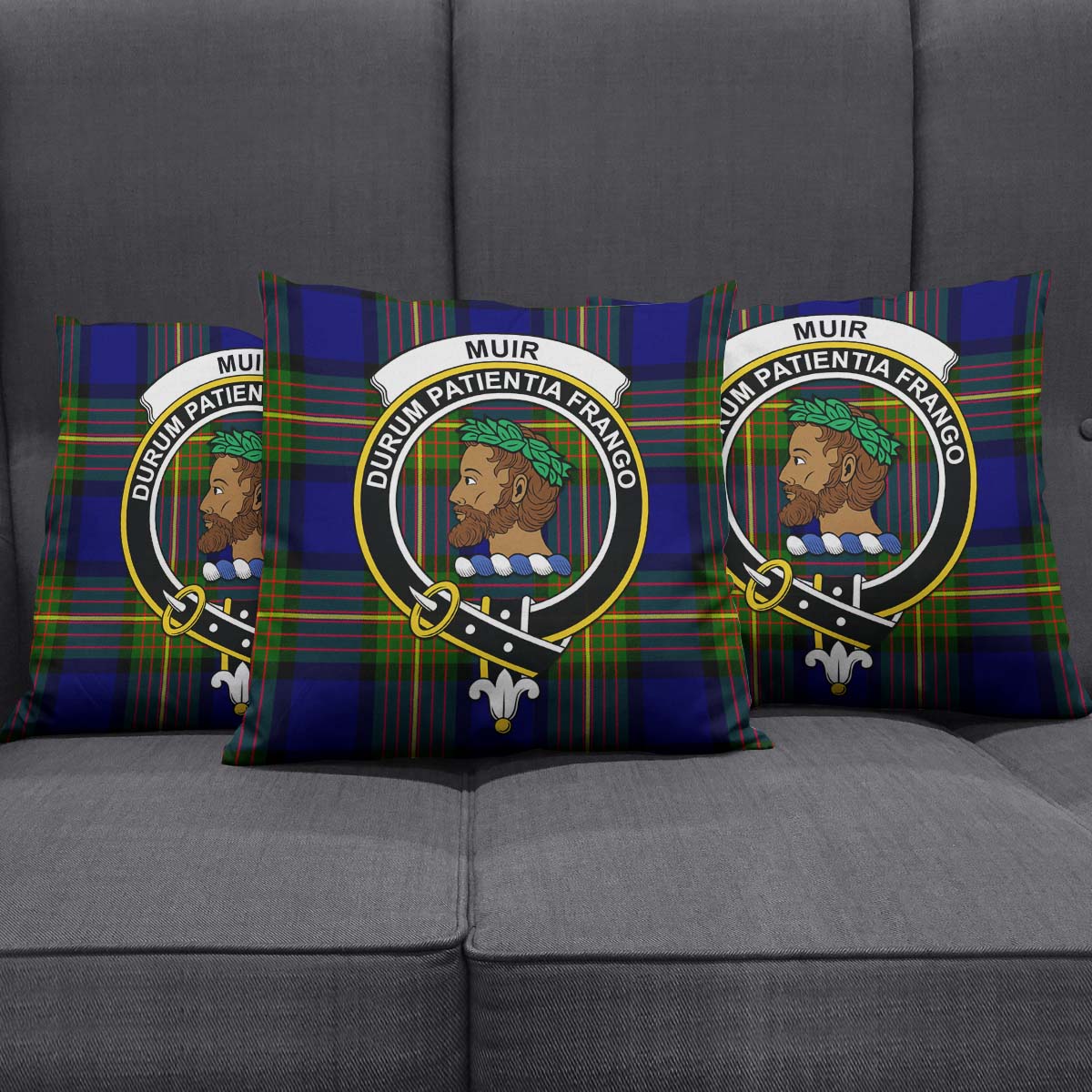 Muir Tartan Pillow Cover with Family Crest Square Pillow Cover - Tartanvibesclothing
