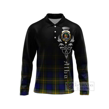 Tartan Vibes Clothing Muir Tartan Long Sleeve Polo Shirt Featuring Alba Gu Brath Family Crest Celtic Inspired