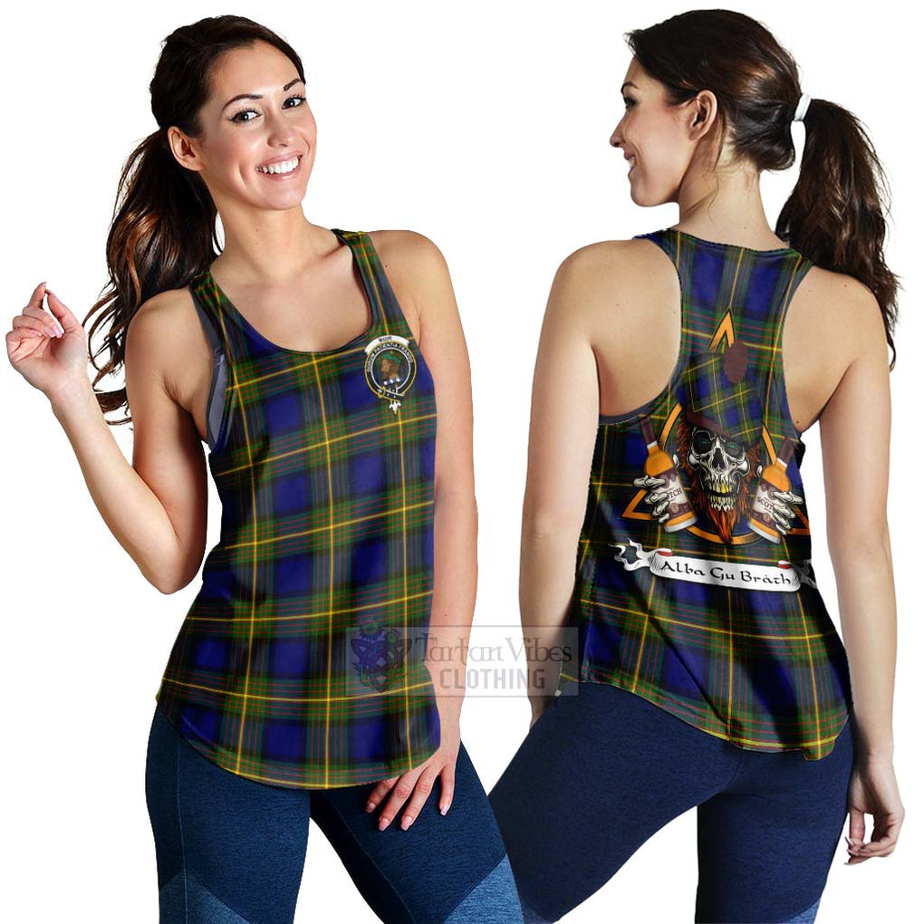 Tartan Vibes Clothing Muir Tartan Women's Racerback Tanks with Family Crest and Bearded Skull Holding Bottles of Whiskey
