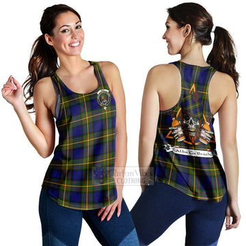 Tartan Vibes Clothing Muir Tartan Women's Racerback Tanks with Family Crest and Bearded Skull Holding Bottles of Whiskey