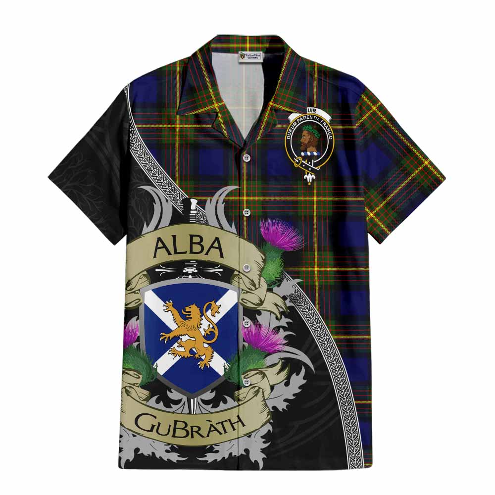 Tartan Vibes Clothing Muir Tartan Family Crest Short Sleeve Button Shirt Lion Rampant Royal Thistle Shield Celtic Inspired