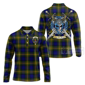 Tartan Vibes Clothing Muir Tartan Long Sleeve Polo Shirt with Family Crest Celtic Skull Style