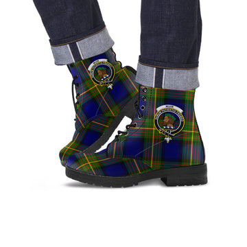 Muir Tartan Leather Boots with Family Crest
