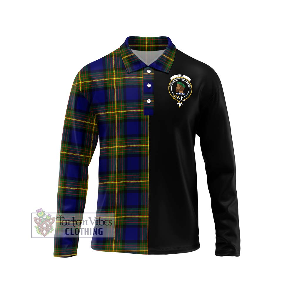 Muir Tartan Long Sleeve Polo Shirt with Family Crest and Half Of Me Style Unisex - Tartanvibesclothing Shop