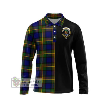 Muir Tartan Long Sleeve Polo Shirt with Family Crest and Half Of Me Style Unisex - Tartanvibesclothing Shop