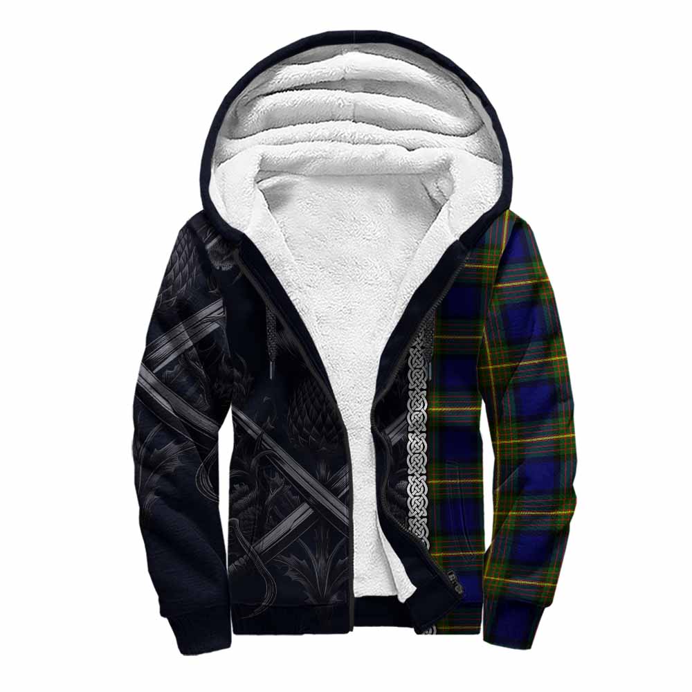Tartan Vibes Clothing Muir Tartan Sherpa Hoodie with Family Crest Cross Sword Thistle Celtic Vibes
