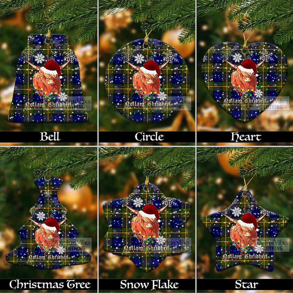 Tartan Vibes Clothing Muir Clan Tartan Ornament with Christmas Twinkle Highland Cattle