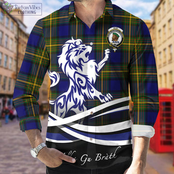 Muir Tartan Long Sleeve Button Up Shirt with Alba Gu Brath Regal Lion Emblem