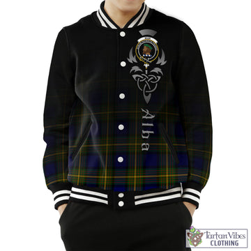 Tartan Vibes Clothing Muir Tartan Baseball Jacket Featuring Alba Gu Brath Family Crest Celtic Inspired