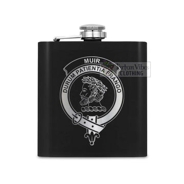 Tartan Vibes Clothing Muir Crest Hip Flask Set 7oz Black Stainless Steel with A Gift Box