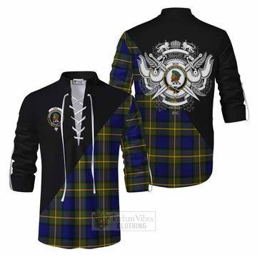 Muir Tartan Ghillie Kilt Shirt with Family Crest and Military Logo Style