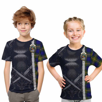 Tartan Vibes Clothing Muir Tartan Kid T-Shirt with Family Crest Cross Sword Thistle Celtic Vibes