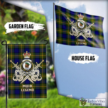 Muir Tartan Flag with Clan Crest and the Golden Sword of Courageous Legacy