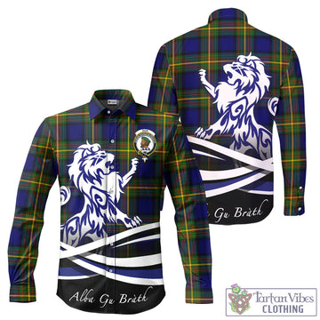 Muir Tartan Long Sleeve Button Up Shirt with Alba Gu Brath Regal Lion Emblem