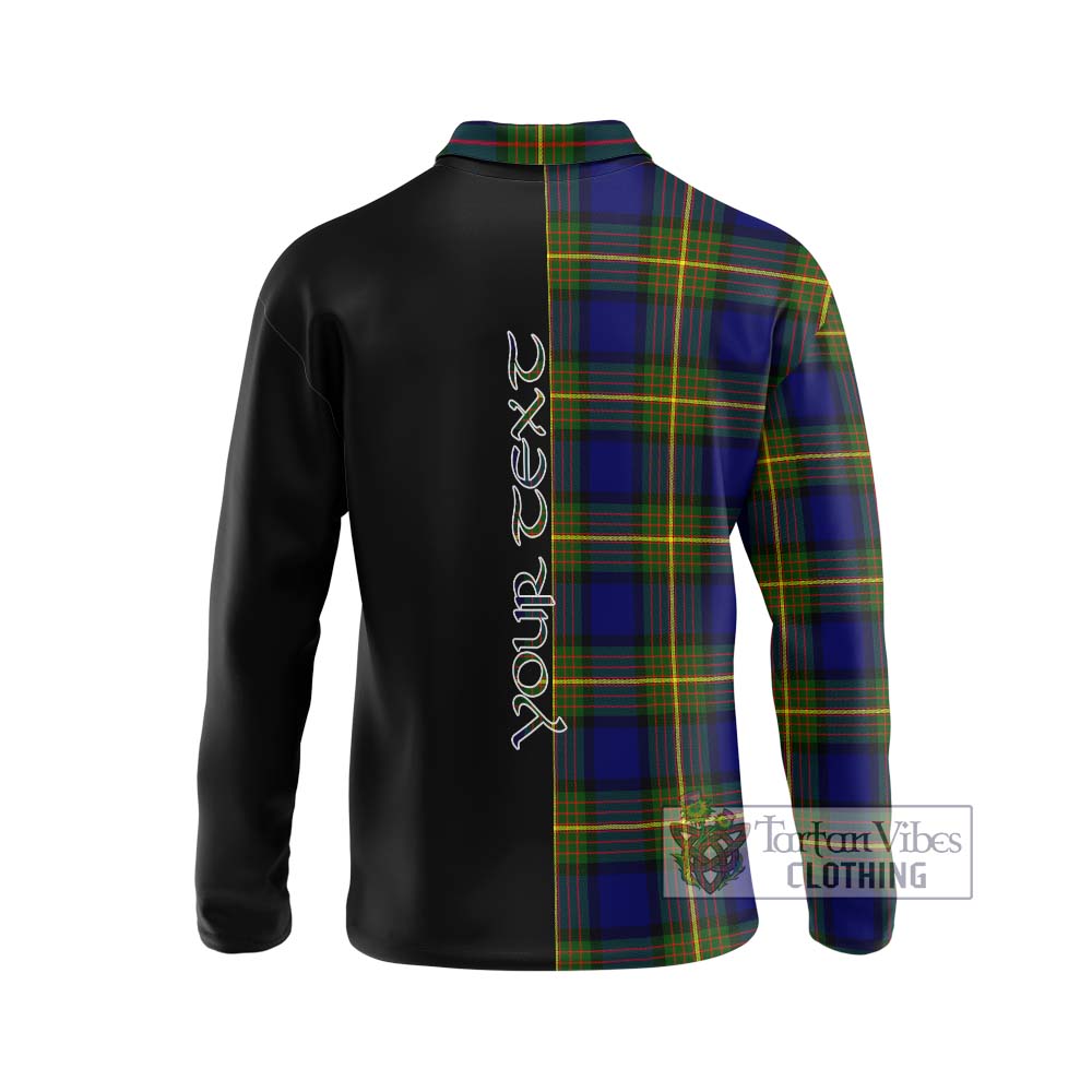 Muir Tartan Long Sleeve Polo Shirt with Family Crest and Half Of Me Style - Tartanvibesclothing Shop