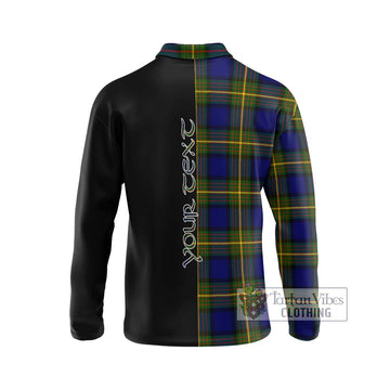 Muir Tartan Long Sleeve Polo Shirt with Family Crest and Half Of Me Style - Tartanvibesclothing Shop