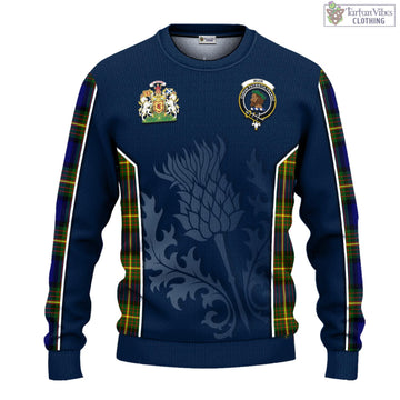 Tartan Vibes Clothing Muir Tartan Knitted Sweatshirt with Family Crest and Scottish Thistle Vibes Sport Style