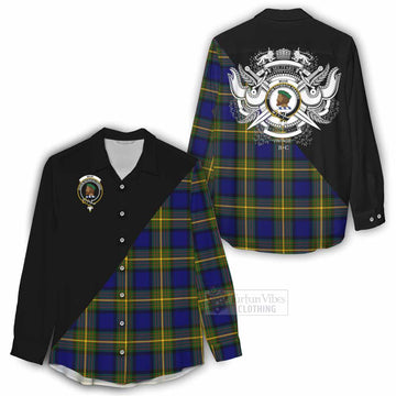 Tartan Vibes Clothing Muir Tartan Women's Casual Shirt with Family Crest and Military Logo Style