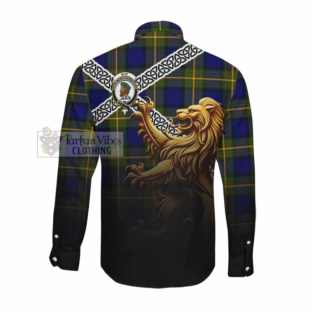Tartan Vibes Clothing Muir Crest Tartan Long Sleeve Button Shirt with Golden Lion Emblem Celtic Style