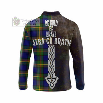 Muir Tartan Family Crest Long Sleeve Polo Shirt Alba Gu Brath Be Brave Lion Ancient Style