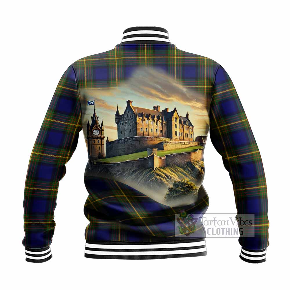 Tartan Vibes Clothing Muir Tartan Family Crest Baseball Jacket with Scottish Ancient Castle Style