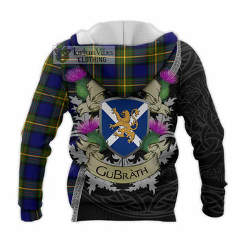 Tartan Vibes Clothing Muir Tartan Family Crest Knitted Hoodie Lion Rampant Royal Thistle Shield Celtic Inspired
