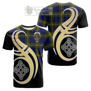 Tartan Vibes Clothing Muir Tartan Cotton T-shirt with Family Crest and Celtic Symbol Style