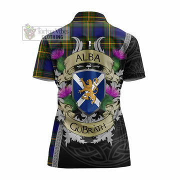 Muir Tartan Family Crest Women's Polo Shirt Lion Rampant Royal Thistle Shield Celtic Inspired