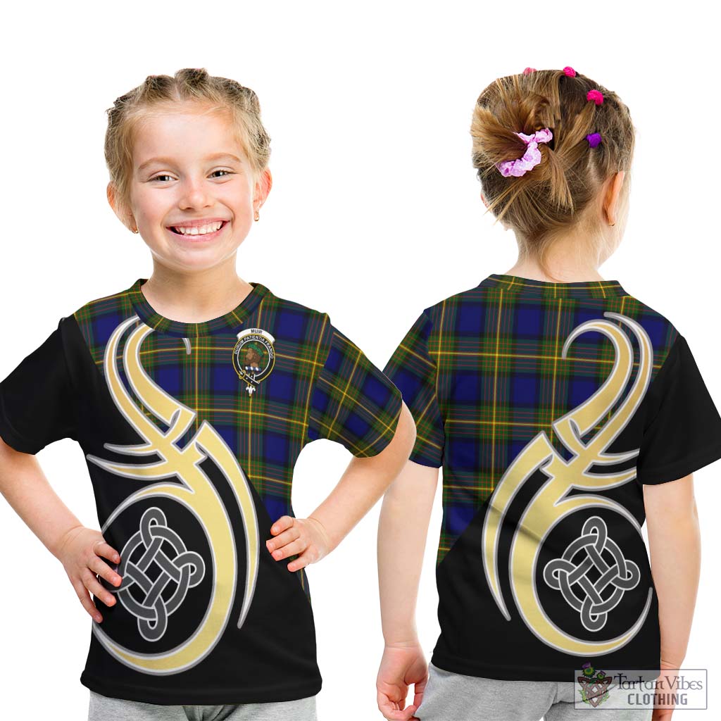 Muir Tartan Kid T-Shirt with Family Crest and Celtic Symbol Style - Tartan Vibes Clothing