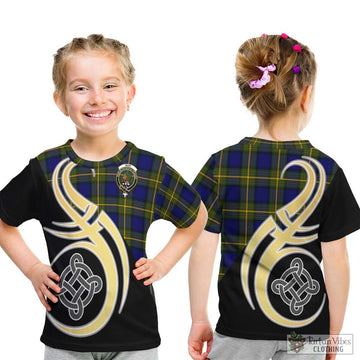 Muir Tartan Kid T-Shirt with Family Crest and Celtic Symbol Style - Tartan Vibes Clothing