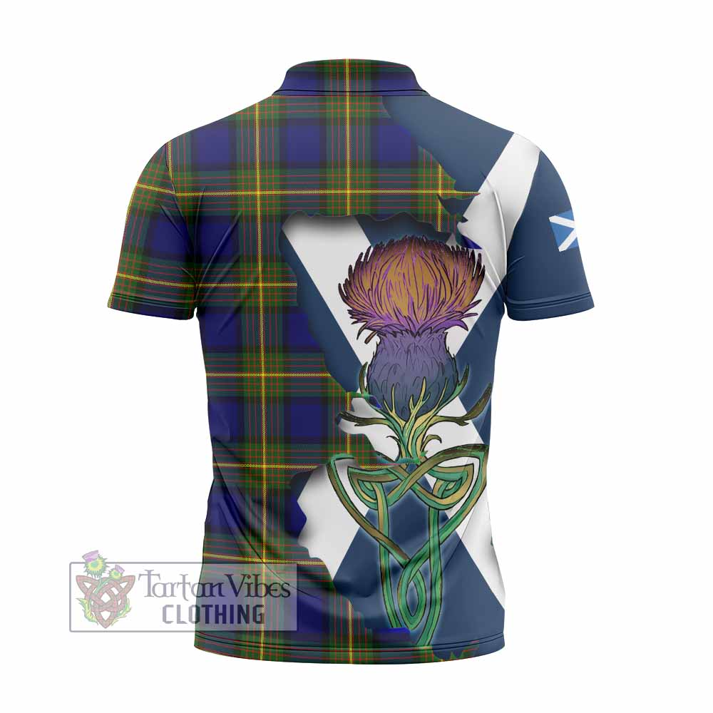 Tartan Vibes Clothing Muir Tartan Family Crest Zipper Polo Shirt Scottish Thistle Celtic Inspired