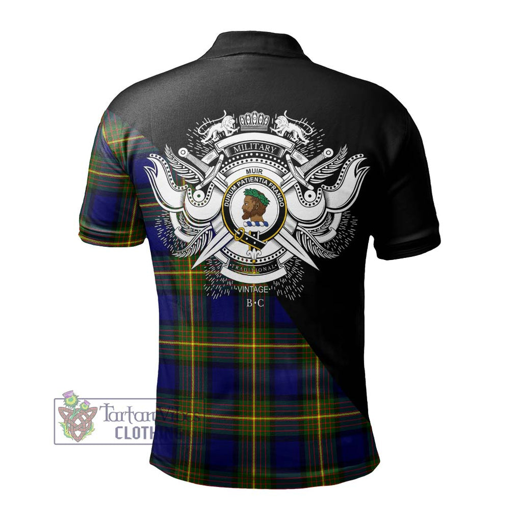 Muir Tartan Polo Shirt with Family Crest and Military Logo Style - Tartanvibesclothing Shop
