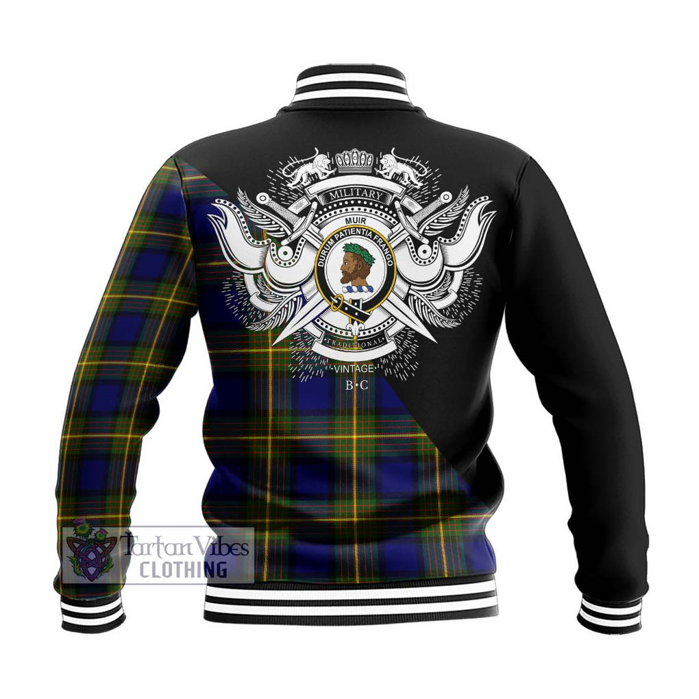 Muir Tartan Baseball Jacket with Family Crest and Military Logo Style - Tartanvibesclothing Shop