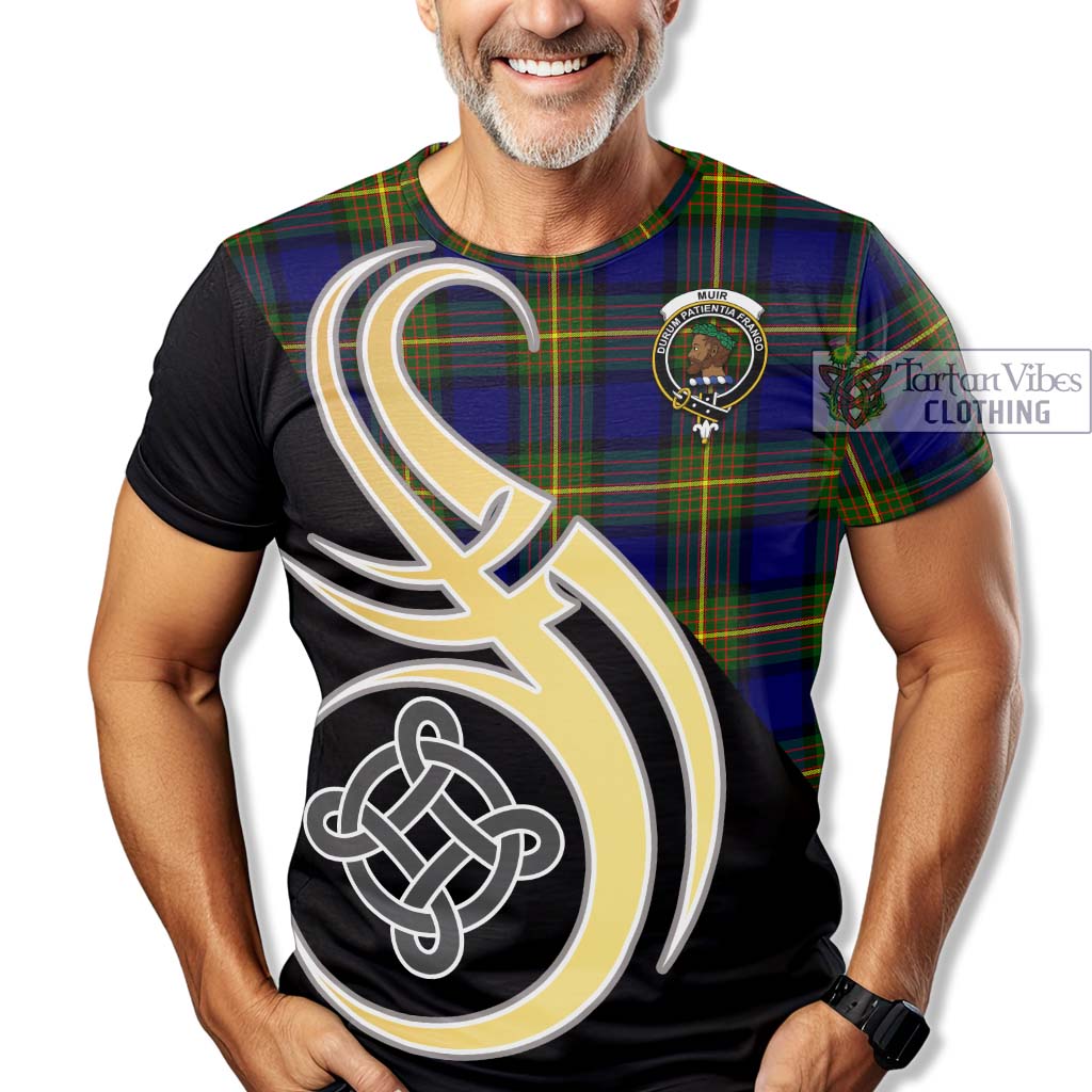 Muir Tartan T-Shirt with Family Crest and Celtic Symbol Style - Tartan Vibes Clothing