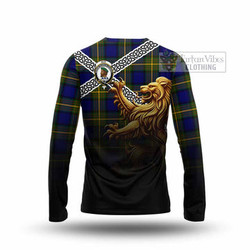 Muir Crest Tartan Long Sleeve T-Shirt with Golden Lion Emblem Celtic Style