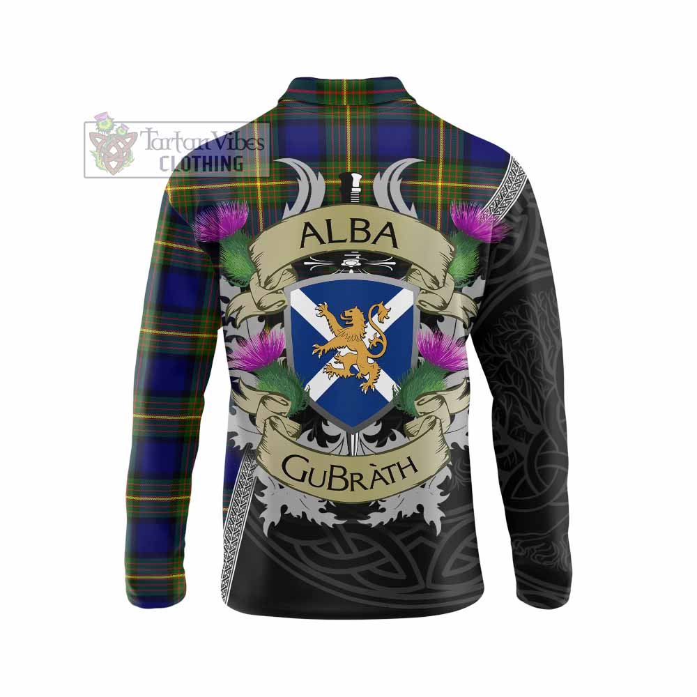 Tartan Vibes Clothing Muir Tartan Family Crest Long Sleeve Polo Shirt Lion Rampant Royal Thistle Shield Celtic Inspired