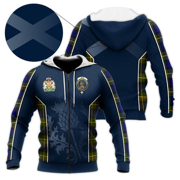 Muir Tartan Knitted Hoodie with Family Crest and Scottish Thistle Vibes Sport Style