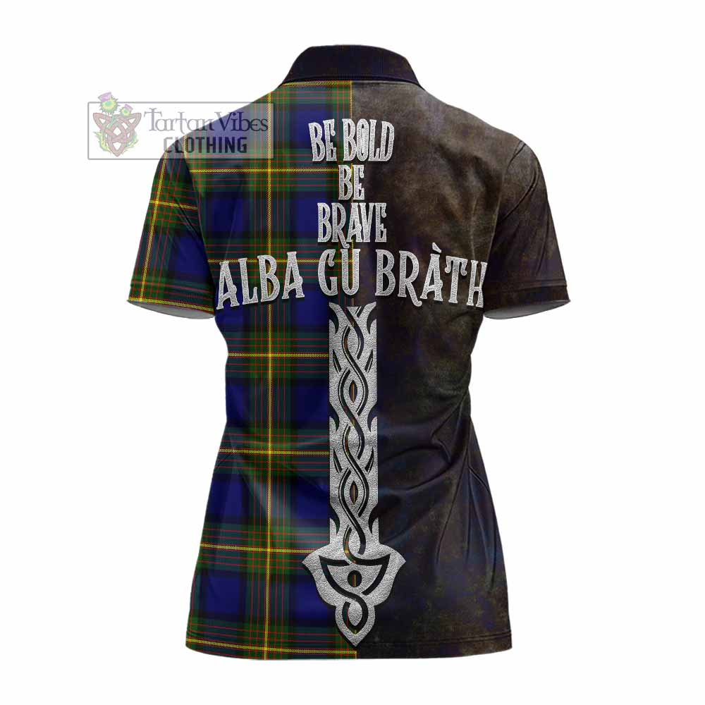 Tartan Vibes Clothing Muir Tartan Family Crest Women's Polo Shirt Alba Gu Brath Be Brave Lion Ancient Style