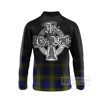 Tartan Vibes Clothing Muir Tartan Long Sleeve Polo Shirt Featuring Alba Gu Brath Family Crest Celtic Inspired