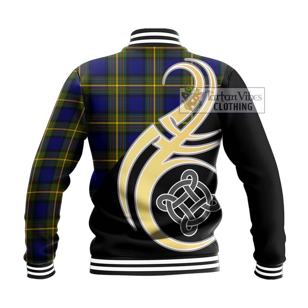 Muir Tartan Baseball Jacket with Family Crest and Celtic Symbol Style - Tartan Vibes Clothing