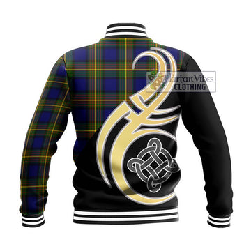 Muir Tartan Baseball Jacket with Family Crest and Celtic Symbol Style - Tartan Vibes Clothing